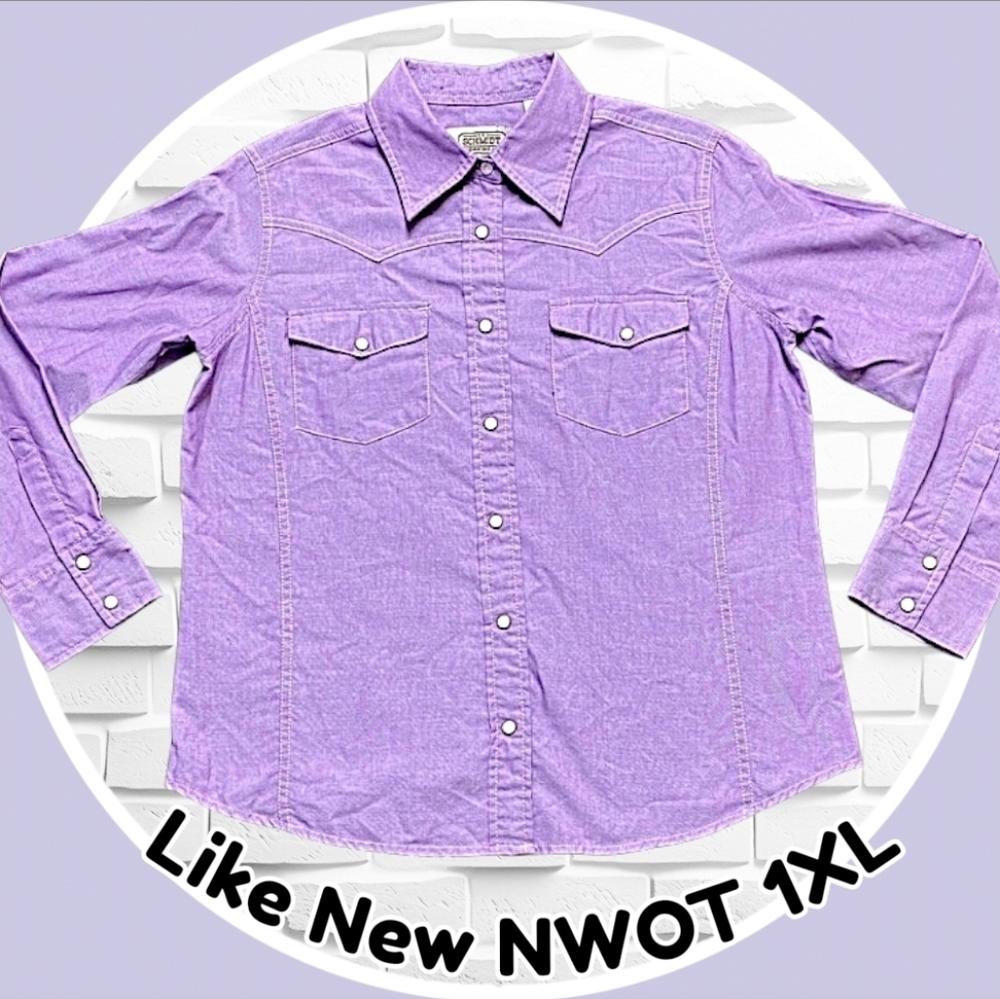 1X C.E. Schmidt Workwear Fit for Her Long Sleeve Purple Snap Button Shirt